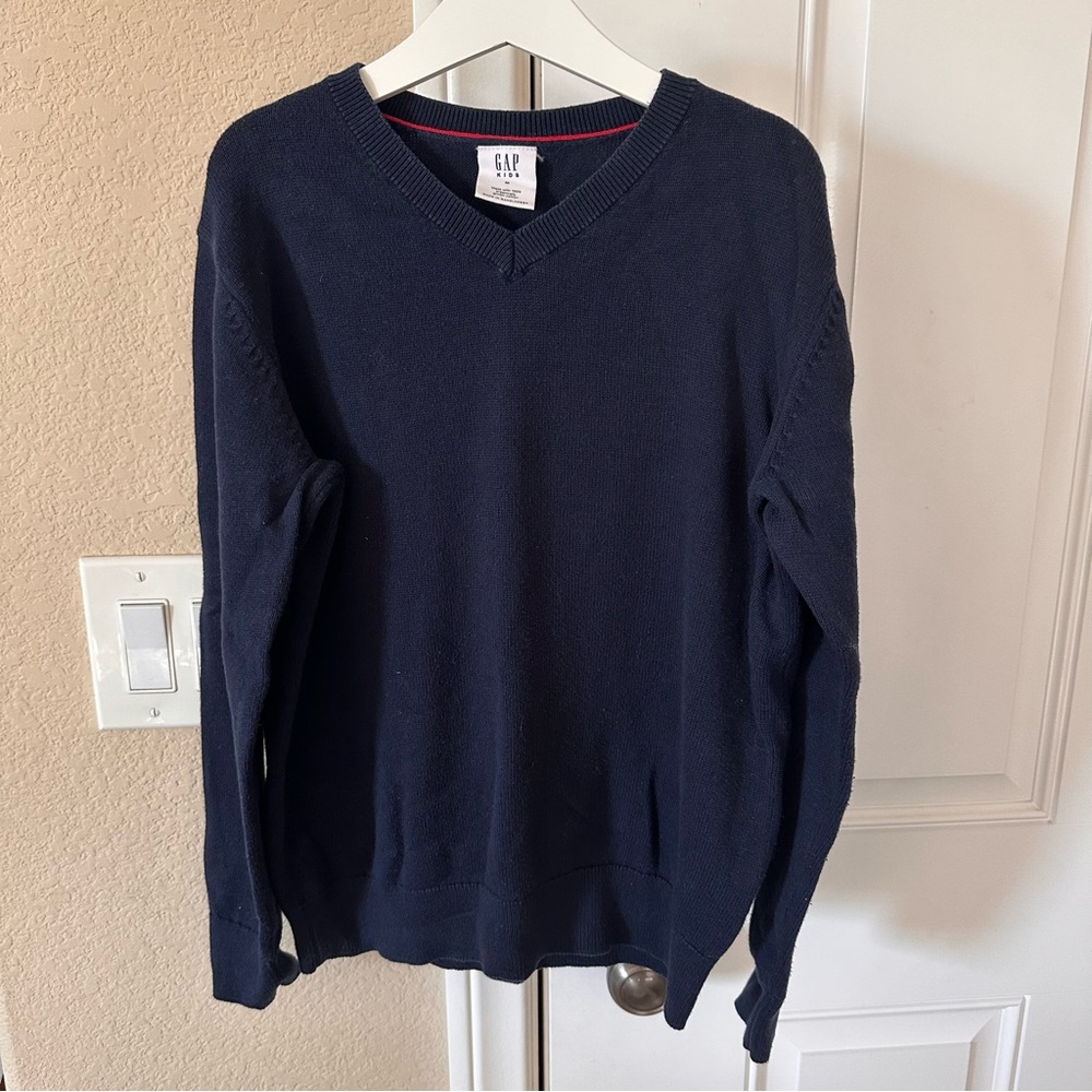 Gap Kids 100% Organic Cotton Navy Blue School Uniform V Neck Sweater Size M (8)
